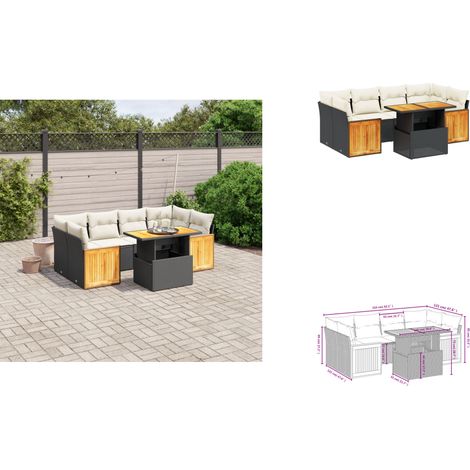 7-tlg. Garten-Sofagarnitur mit Kissen Schwarz Poly Rattan - Gartensorte - Gartenmöbel Set - Polyethylen Möbel - Outdoor Lounge - Balkonmöbel (1/3)