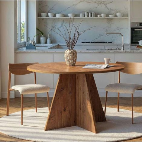Pier Import – Table à manger ronde effet bois de pin Ø120 cm – Hauteur 75 cm – MDF mélaminé décoré – Durable et facile d’entretien (1/5)