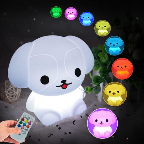 Veilleuse en forme de chien - Silicone Lumières pour enfants/Lumière de la pièce/lampe de chambre de bébé - luminosité et couleur réglables/Réglage de l'heure/commandes tactiles et télécommande -moyen (1/5)