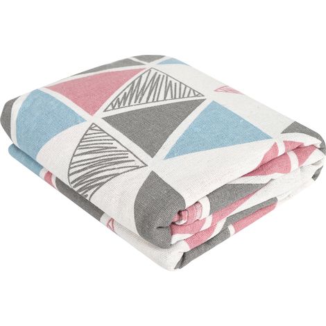 Nappe géométrique en coton et lin, motif triangulaire rose, bleu et noir, pour la table à manger et la cuisine. (1/5)