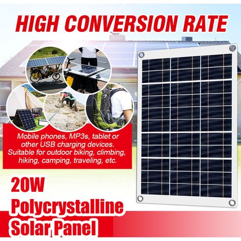 Kit pannello solare flessibile Toivize da 20 W policristallino con doppie porte USB per una ricarica efficiente e l'utilizzo all'aperto. (1/5)