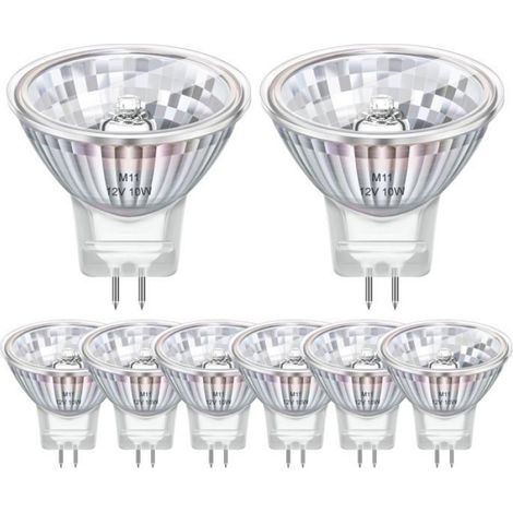 Lot de 8 ampoules halogènes GU4 MR11 12V 10W, blanc chaud 2800K, dimmables. (1/4)