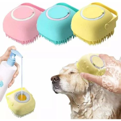 Brosse de douche deux en un en silicone avec réservoir de shampoing auto nettoyant pour chien accessoire (1/5)