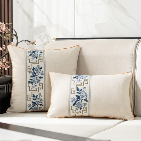 Taie d'oreiller simple 50x50 blanc cassé Taies d'oreiller en ruban jacquard de lin et coton, utilisées pour les têtes de lit, les coussins en acajou du salon et les dossiers de canapé. (1/5)