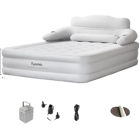 Matelas Gonflable, Convient pour 2 Personnes, Design Pliable, Gris clair (1/2)