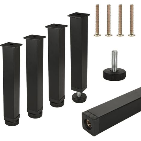 4pcs Pied de Lit, 20cm Pieds de Sommier, Pied de Lit à Visser Metal, Pieds Reglable pour Sommier, Lit, Canapé, Armoire (Noir) (1/5)