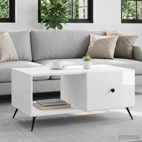 vidaXL Table basse Blanc brillant 90 x 50 x 40 cm Bois d'ingénierie (1/5)