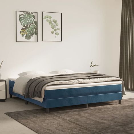 Lit à sommier tapissier et matelas, Lit double, Lit adulte Bleu foncé 160x200cm Velours GSW33976 (1/5)