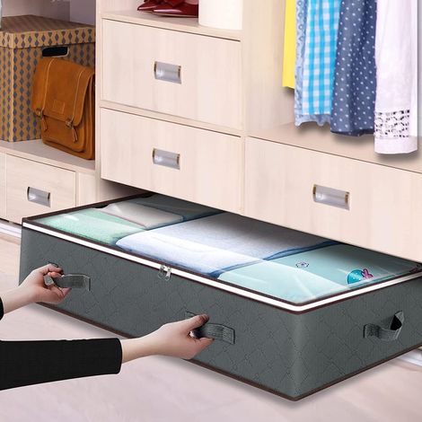 90 l Unterbett-Organizer, faltbare Unterbetttaschen mit transparentem Fenster und Griffen, Schrank-Organizer und Aufbewahrung für Decke, Kleidung, Schmusetuch, Schuhe, Spielzeug, 99,8 x 50 x 18 cm