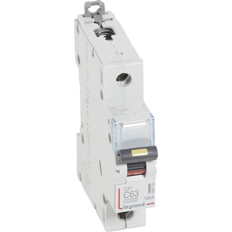 Disjoncteur DX³10000 16kA arrivée haute et départ bas à vis 1 Pole de 230V à 400V 63A courbe C 1 module LEGRAND 409139