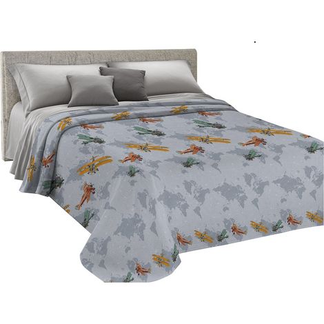 Copriletto estivo made in Italy 100% cotone linea Aerei Singolo - Grigio