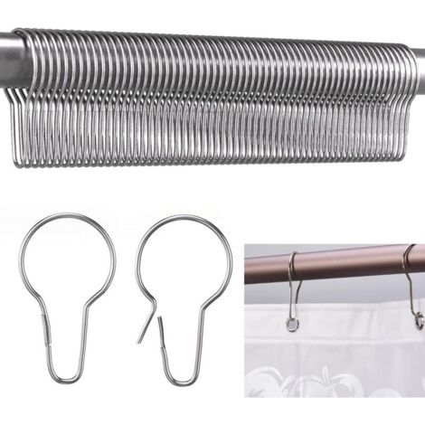 BUNTHAUS (Argent)75 Pièces Anneaux De Douche en Acier Inoxydable, 7 x 3.8cm Crochets De Rideau De Douche en Acier Inoxydable, Anneaux Rideaux pour Tringle à Rideau De Douche