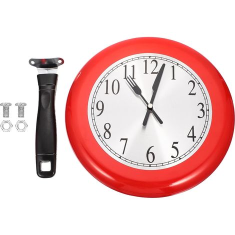 Horloge Murale Créative 25 CM en Acier Inoxydable Rouge Silencieuse sans Pile Décoration Originale pour Maison Cuisine Design Poêle à Frire Unique Accessoire Déco Fonctionnel (1/5)