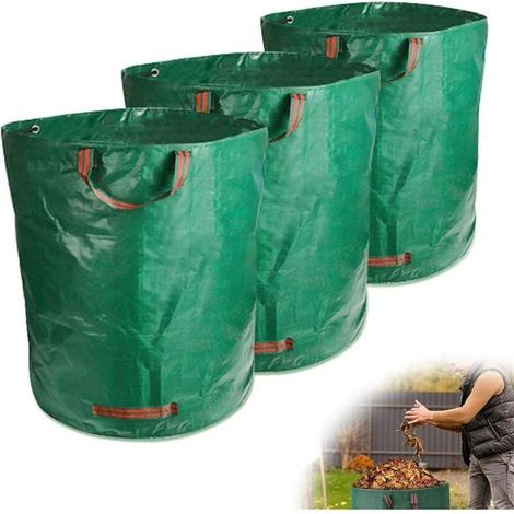 Set mit 3 großen, wiederverwendbaren, wasserdichten Gartenabfallsäcken mit faltbaren Griffen (1/4)