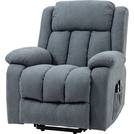 Sillón reclinable eléctrico con inclinación de 135° y reposapiés, tapizado en tela efecto lino, color gris. (1/5)