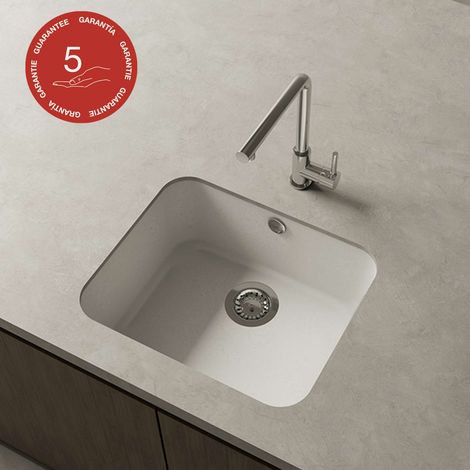 Cuve sous plan POALGI, GANDIA 194, Granit, Blanc Snow, 54 cm, 1 bac (1/4)