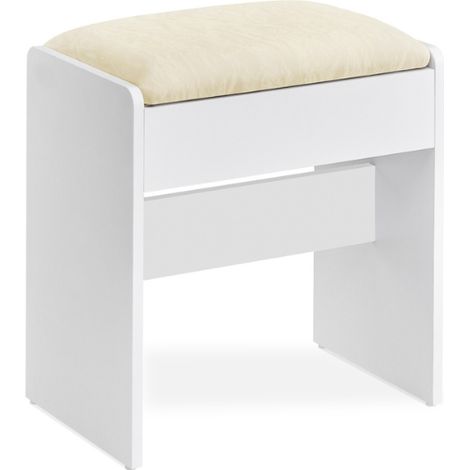 Tabouret de coiffeuse design moderne 28,6 x 45 x 48 cm assise rembourrée style épuré en aggloméré blanc mat (1/2)
