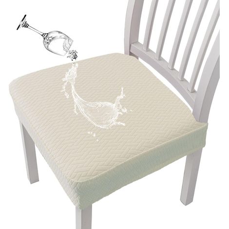 Housses de siège de chaise jacquard diamant imperméables, lot de 4, beige (1/5)