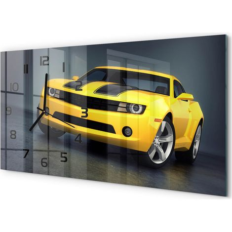 Horloge Murale Horizontale Minimaliste 60x30 cm Verre Décoration Intérieure Voiture de sport (1/5)