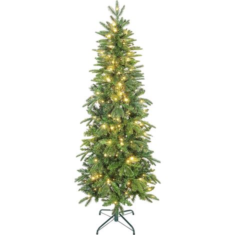 Künstlicher Weihnachtsbaum, 180 cm, schlanker Weihnachtsbaum mit 200 Lichtern, 8 Beleuchtungsmodi, 605 bewegliche Zweige, grün