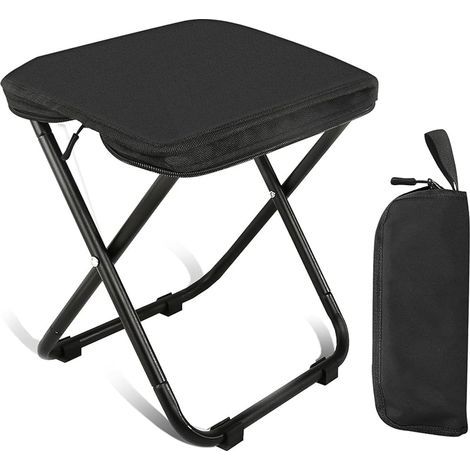 Tabouret de camping pliable - Petit tabouret pliant portable - Mini tabouret de camping avec sac de rangement pour voyage, randonnée, pêche, barbecue, pique-nique - 28 x 23 cm (1/5)