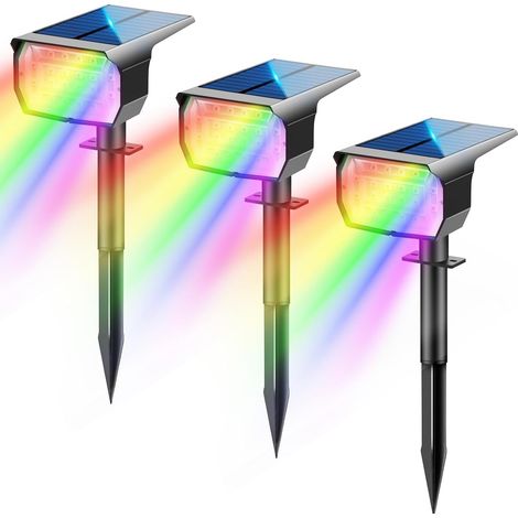 Projecteur Solaire LED RGB - 20 LED 6 Couleurs IP67 étanche - Pour Jardin Cour Allée - Lot De 3 (1/5)