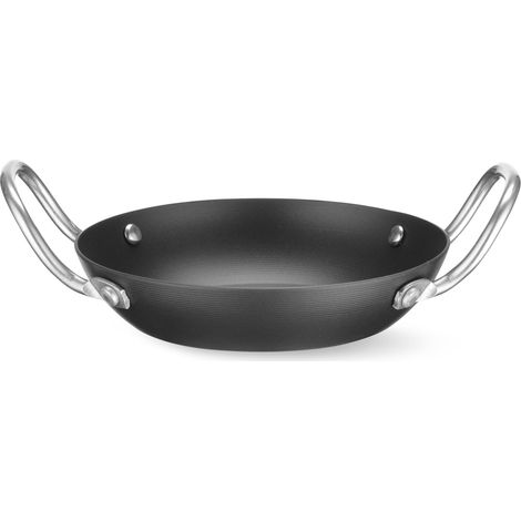 Poêle de service, avec deux poignées, convient à toutes sources de chaleur, fond: ø110mm, plat, assiette, plateau de service, rôtissage, poêle de cuisson, 195x164x(H)65mm, acier au carbone (1/2)