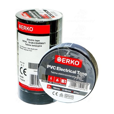 Nastro isolante grande 19 mm 20 m nero Erko 8 pezzi (1/2)