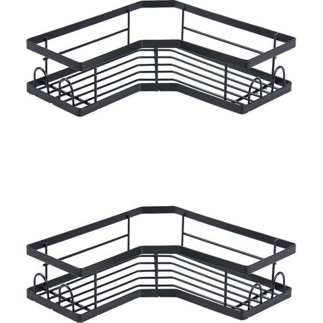 (2 Pièces)Étagère de Douche sans Percage, Étagère Salle Angle de Bain, Noir,Rangement Douche pour Nettoyant pour Corps de Shampoing (1/5)