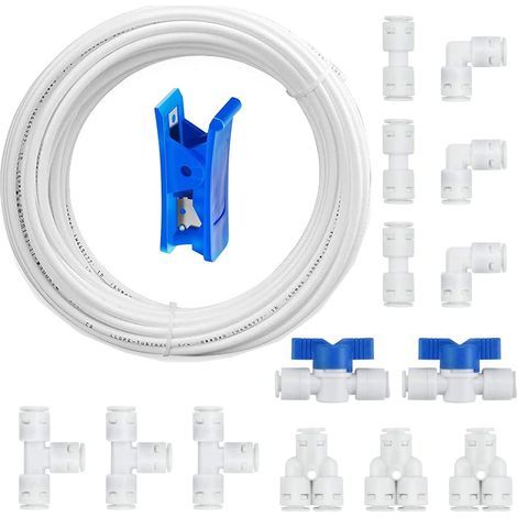 1 Kit Tuyau Eau 15 Mètres 1/4 Pouces, Raccord Connecteur Vanne Arrêt Coupe Tube Réfrigérateur Filtre (1/5)