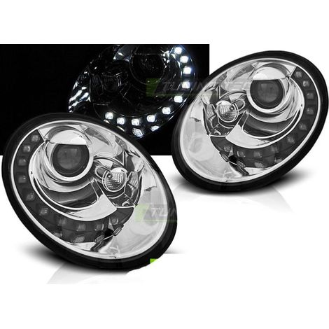 Paire de feux phares VW New Beetle 06-12 Daylight LED Chrome-31080250 (1/3)