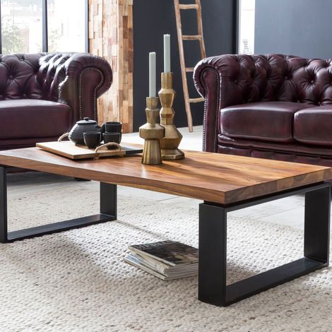 Table basse 115x60x35 cm en bois de sheesham massif et fer (1/5)