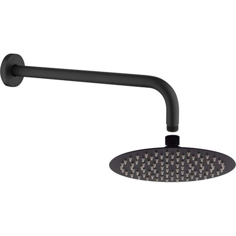 Set de ducha negro mate  Ø20 cm rociador 30 cm brazo Tecom KITSOF1NO