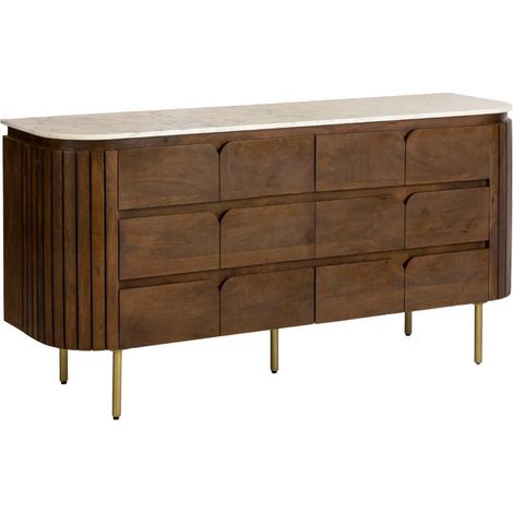 Commode 6 tiroirs en bois de manguier et marbre Sienne (1/5)