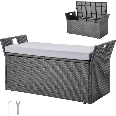 VEVOR Banc de Rangement Exterieur en Rotin Synthetique Coffre de Jardin 151 L Banc de Terrasse avec Coussin, Capacite de Charge 181,4 kg, Poignee Laterale, Siege deExterieur pour Patio, Jardin, Balcon (1/5)