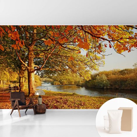 Tapete Vliestapete mit Kleber für Wohnzimmer Schlafzimmer Küche - Wanddekoration Herbst an der Küste 416x254 cm (1/5)