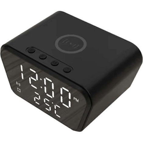 Wecker mit 15W intelligentem kabellosem Ladegerät, LED-Digitaluhr, Schwarz