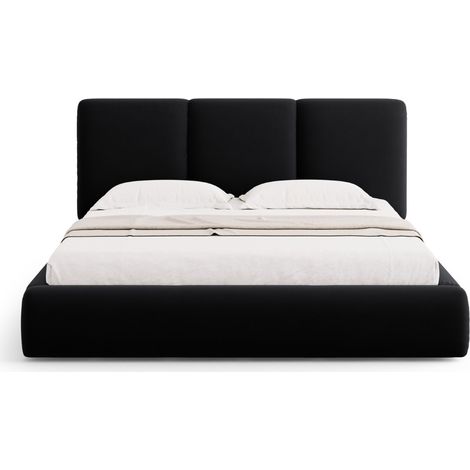 Lit coffre avec tête de lit 180x200cm en velours noir (1/5)