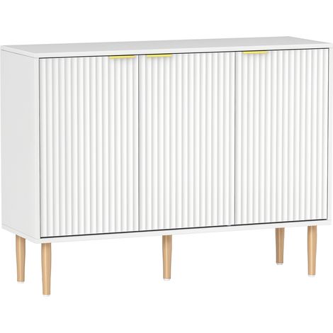 Wohnzimmerschrank mit verstellbarem Einlegeboden, 3-türiger Schrank mit Nuten, 107 x 35 x 80 cm, Weiß