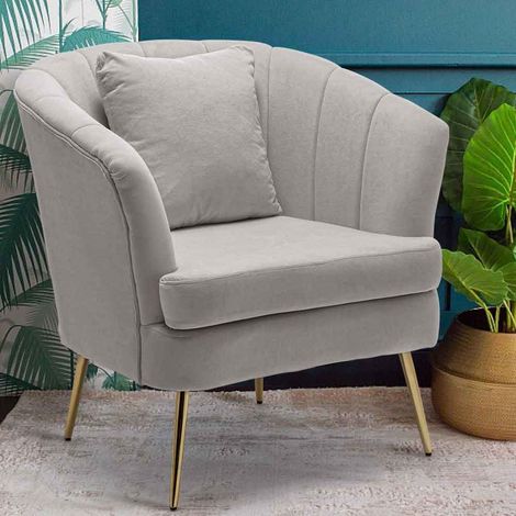 Poltrona Sedia Relax in Tessuto e Metallo Imbottita Design Moderno Grigio Oro (1/5)