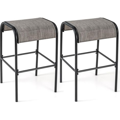 COSTWAY Set di 2 Sgabelli da Giardino,Sgabello da Giardino in Tessuto Texlilene, Sgabello da Bar da 76 cm, con Seduta Curva in Tessuto, Struttura in Metallo, Portata 180 kg, 47 x 47 x 76 cm (1/5)