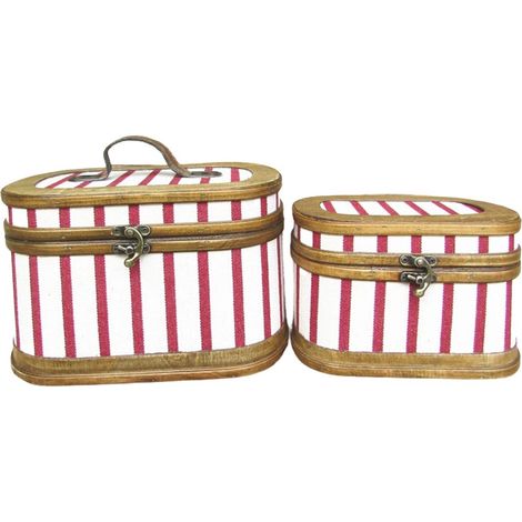 Cajas ovaladas de madera a rayas rojas 36 cm, juego de 2 piezas