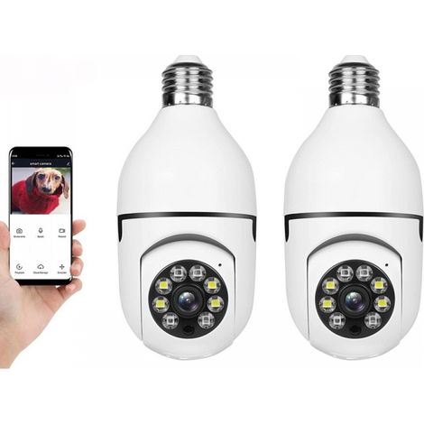 Caméra Wi-Fi extérieure 360 degrés avec vision nocturne, audio bidirectionnel et détection de mouvement, bande unique 2,4 GHz, 2 pack (1/5)