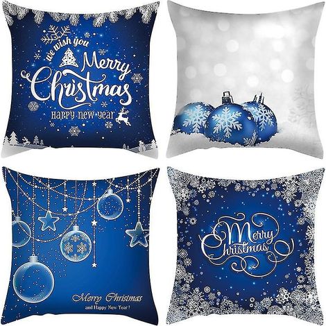 Lot de 4 housses de coussin de Noël - 45 x 45 cm - Décorations de Noël - Housses de coussin festives (1/5)