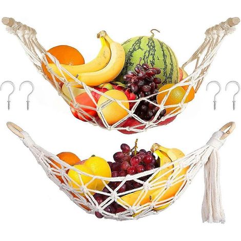 Lot de 2 hamacs à fruits suspendus, panier hamac à fruits en macramé, hamac à fruits pour la cuisine sous les placards (1/5)