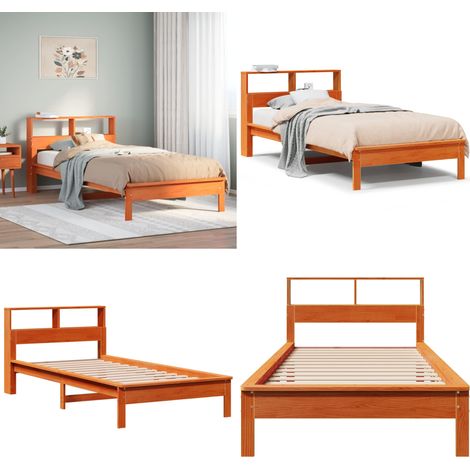 vidaXL Massivholzbett mit Regal ohne Matratze Wachsbraun 75x190 cm (1/5)