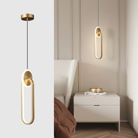 Suspension linéaire à anneau long, lampe suspendue ultra-fine en métal avec abat-jour en acrylique, lampe de chevet, 15 W - Lustre LED - 3 modes de couleur(Gold) (1/5)