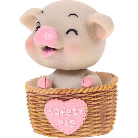 Figurine de Cochon à Tête Oscillante en Résine, Décoration de Tableau de Bord de Voiture, Sculpture Minutieuse, Design Unique pour Anniversaire ou Retraite Couleur Aléatoire (1/5)