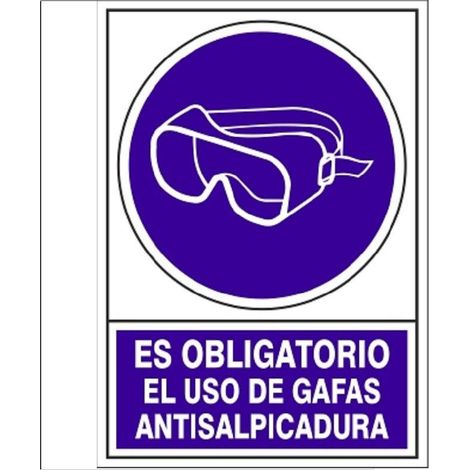 señal de obligación. gafas antisalpicaduras. placa rectangular. 345 x 245 mm