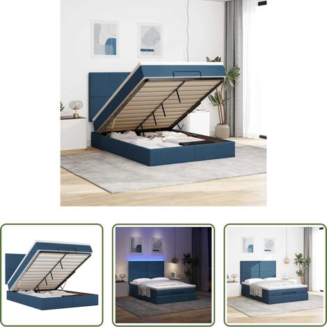 vidaXL LED-Beleuchtung - Ottoman-Bett mit Matratze & LEDs Blau 140x190 cm Stoff (1/5)